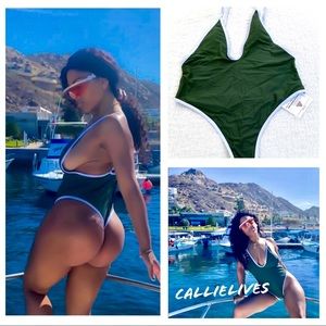 NWT High Cut Deep Plunge Cheeky Thong 1Pc Swimsuit